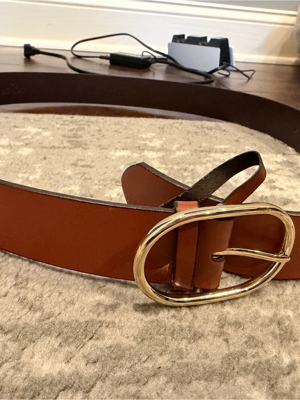 J. Crew Tan Leather Belt with Gold Oval Buckle